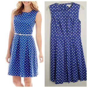 Liz Claiborne Blue & White Sheath Polka Dot Cocktail Dress Size 6